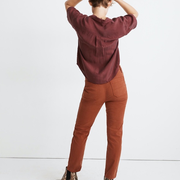 NWT Madewell Silk Camp Shirt Burgundy Sz S - Picture 3 of 6